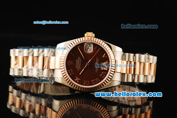 Rolex Datejust Automatic Movement Steel Case with Brown Dial and Rose Gold Bezel-Two Tone Strap - Click Image to Close
